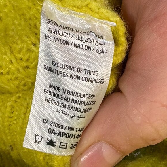 A.C.W. Yellow Oversized Turtleneck Sweater Long Sleeve Cable Knitted Pullover M - Picture 8 of 11